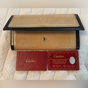 Authentic Cartier Beige and Black Leather Wallet with COA